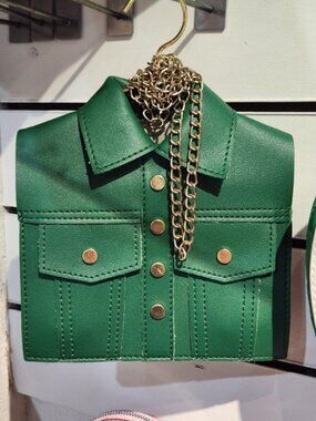 Plush Green Leather Jacket Crossbody Bag